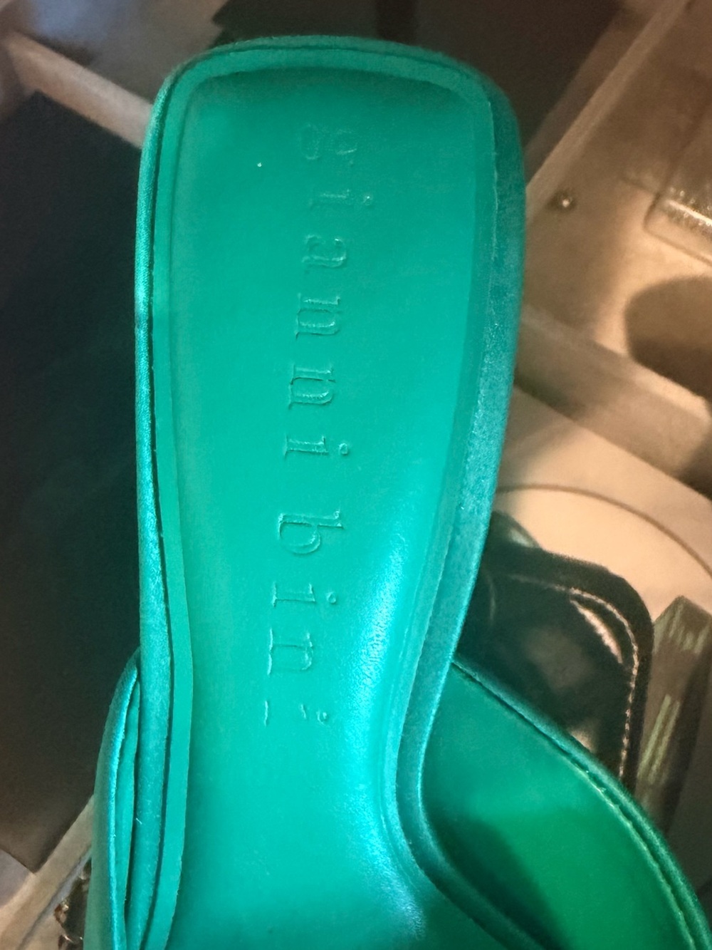 Gianni Bini Teal Satin Pointed-Toe Mules with Gem Embellishment - Picture 4 of 6